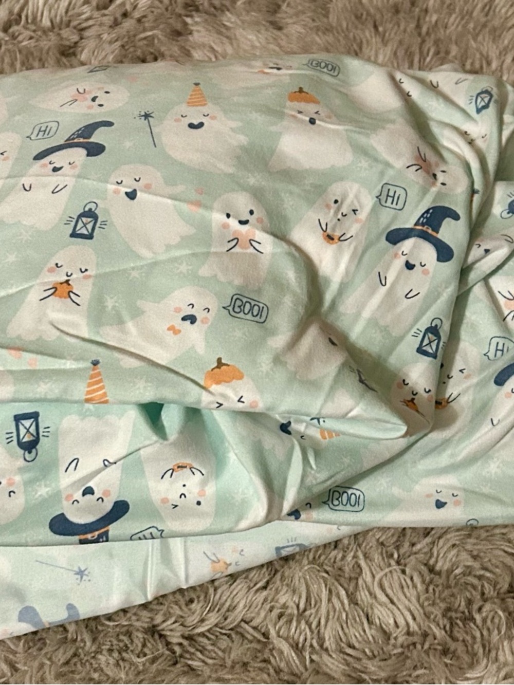 Sweet and Spooky Ghost Print 4-Piece Twin Sheet Set - Mint - Picture 2 of 2